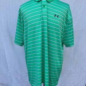 Under Armour Men's Polo Shirt in Green and White Stripes